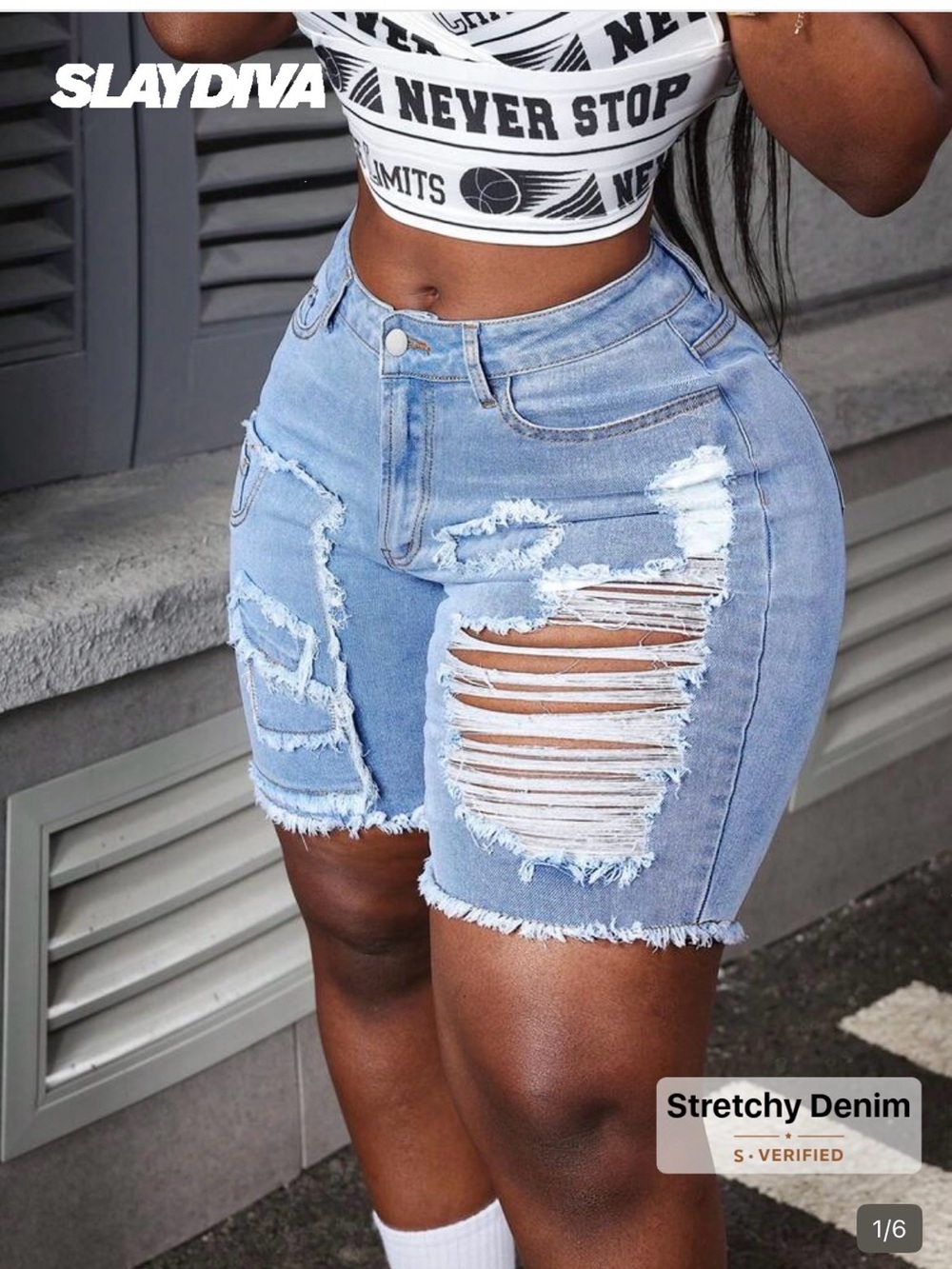 SHEIN Light Blue Distressed High-Rise Denim Shorts